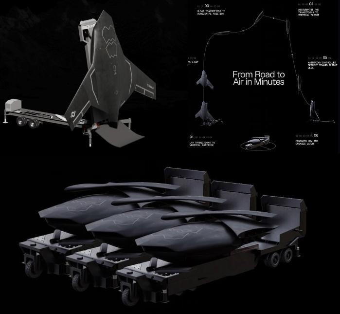 실드AI가 개발하고 있는 무인전투기 X-BAT의 수직이착륙 개념.