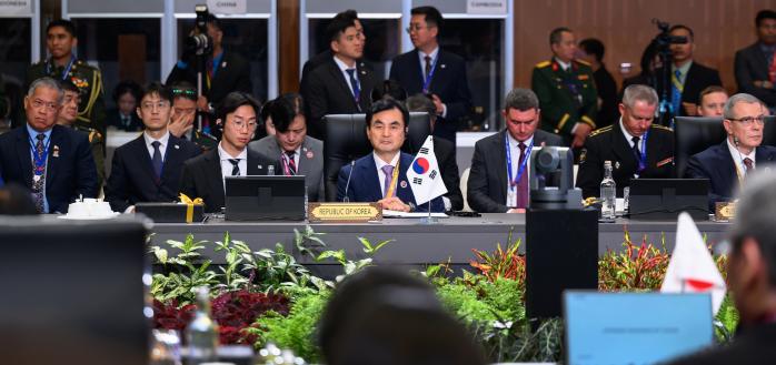 1일(현지시간) 말레이시아 쿠알라룸푸르에서 개최된 제12차 아세안 확대 국방장관회의(ADMM-Plus)에 참석한 안규백 국방부 장관. 국방부 제공