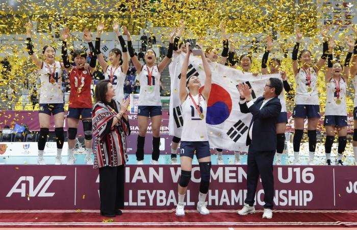 한국 16세 이하(U-16) 배구 태극 여전사들이 2025 U-16 아시아선수권대회 우승을 차지하면서 침체에 빠진 여자배구의 ‘황금세대’ 재탄생 기대감이 커지고 있다. 이승여 감독이 이끄는 대표팀은 9일(한국시간) 요르단 암만에서 끝난 대회 결승에서 대만을 풀세트 접전 끝에 3-2로 꺾고 정상에 올랐다. 연합뉴스