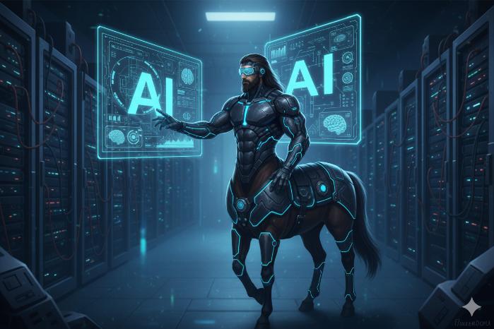 AI를 활용하는 켄타우로스형 인재를 생성형 AI로 이미지화한 것. 사진=챗GPT 생성 이미지