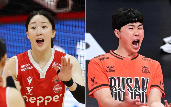 페퍼저축은행 고예림(왼쪽), OK저축은행 전광인