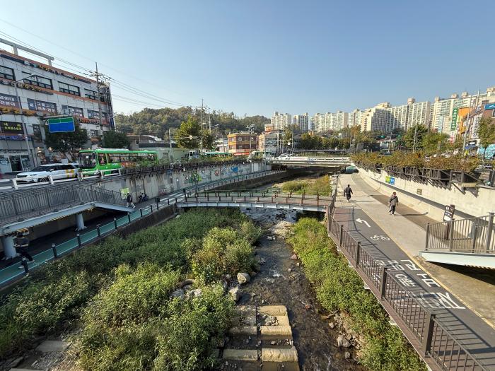 신림동을 가로지르는 도림천에서 시민들이 산책을 즐기고 있다. 필자 제공