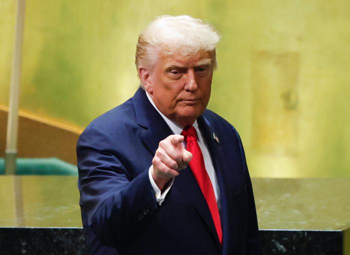 도널드 트럼프 미국 대통령이 지난 9월 24일 뉴욕 유엔본부에서 열린 제80차 유엔총회 기자회견에서 연설을 마친 뒤 제스처를 취하고 있다. UPI·연합뉴스