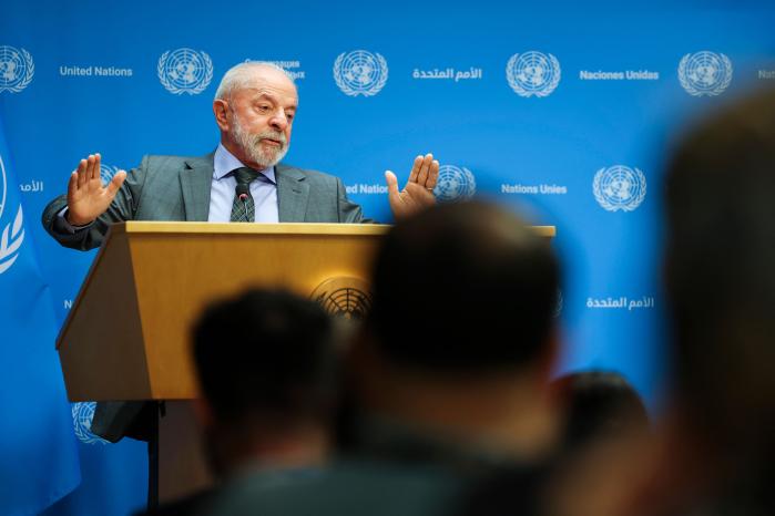 지난 9월 미국 뉴욕 유엔총회에서 루이스 이나시우 룰라 다시우바 브라질 대통령이 연설하고 있다. APF·연합뉴스