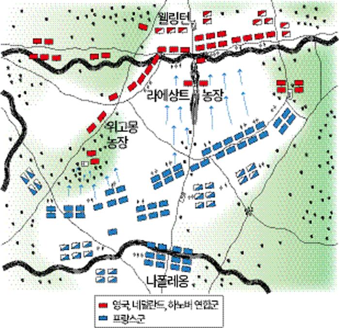 1815년 6월 18일 워털루 전투 개시 상황도