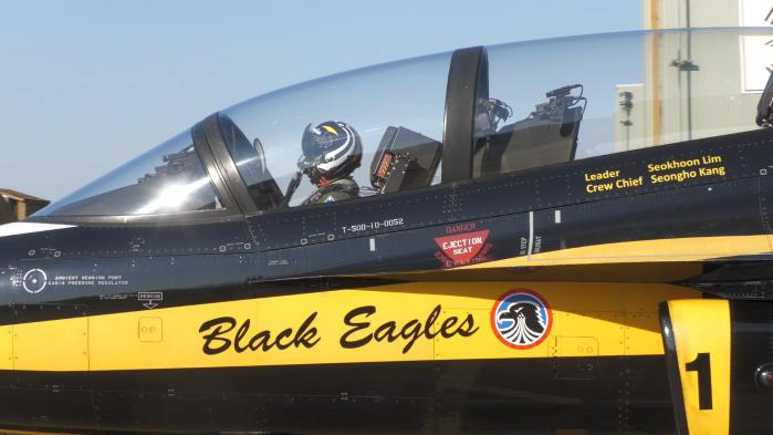 공군53특수비행전대 블랙이글스 팀장 임석훈 소령이 1번기에 탑승해 이륙을 준비하고 있다.