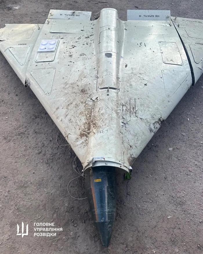 우크라이나군에 의해 격추된 러시아 샤헤드136 드론의 외부 모습. 출처=우크라이나 국방부 군사정보국 공식 홈페이지