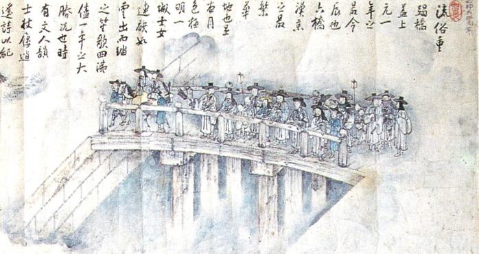 광통교 답교놀이를 그린 ‘상원야회도’. 서울역사박물관 소장