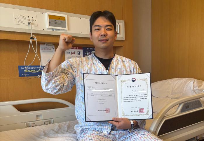 조혈모세포를 기증한 해군2함대 훈련전대 김휘종 병장. 부대 제공