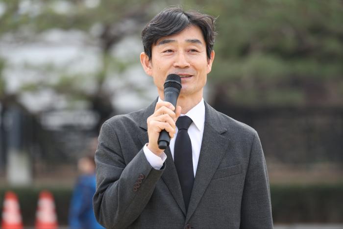 양용모(예비역 해군 대장) 전 해군참모총장이자 국군예우사업회 고문이 3·1절 RUN 행사에서 인사말을 하고 있다.  국군예우사업회 제공.