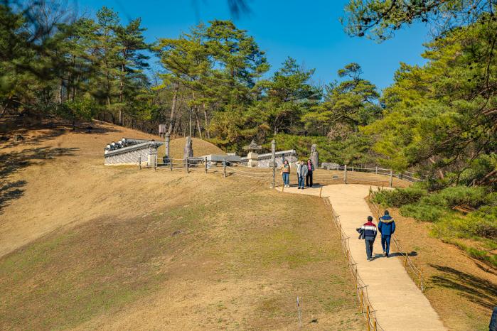 장릉 주변을 걷는 방문객들.