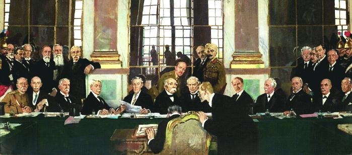 영국 화가 윌리엄 오펜이 그린 ‘베르사유 거울의 방에서의 평화 조약 조인’. 영국 임페리얼 전쟁박물관 소장