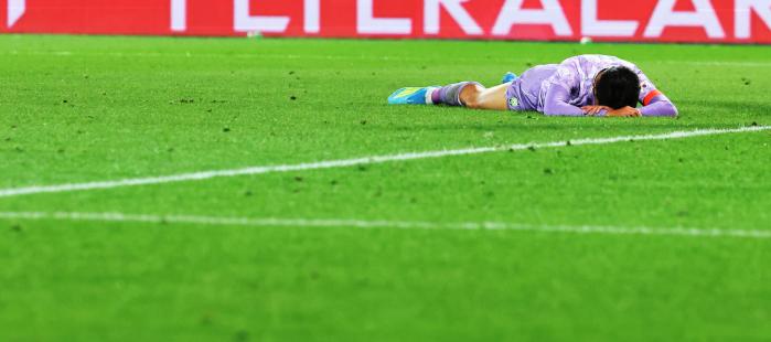 31일(현지시간) 오스트리아 빈 에른스트 하펠 스타디움에서 열린 한국 축구 국가대표팀과 오스트리아의 평가전에서 손흥민이 본인의 슈팅이 득점에 실패하자 아쉬워하고 있다. 연합뉴스