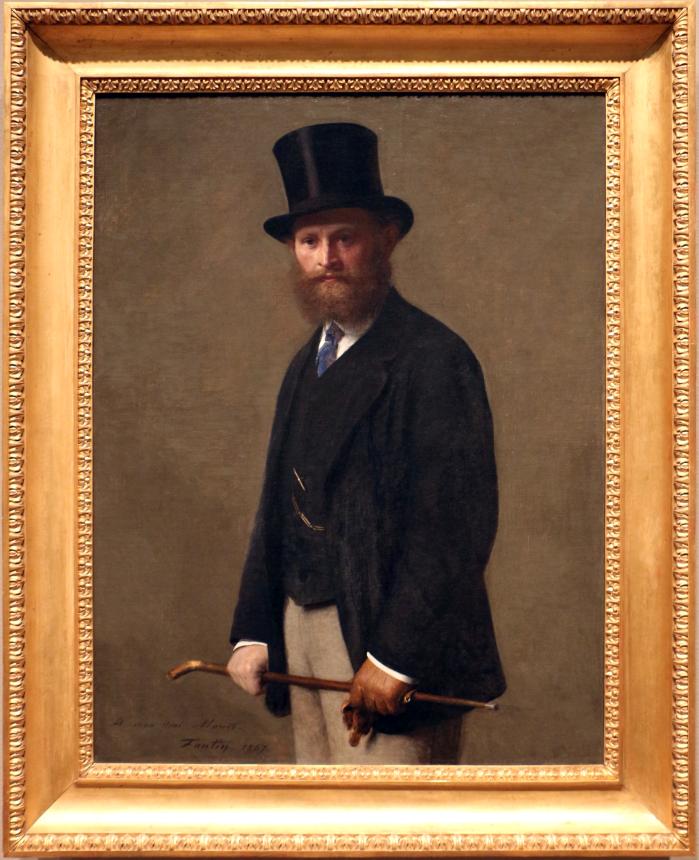 1867년 앙리 판탱라투르가 그린 ‘에두아르 마네의 초상’ 중 일부. 실크해트와 검은 프록코트를 입은 마네를 통해 전형적인 19세기 댄디즘과 부르주아 남성의 금욕적이면서도 권위 있는 이미지를 연출했다. 미국 시카고미술관 소장