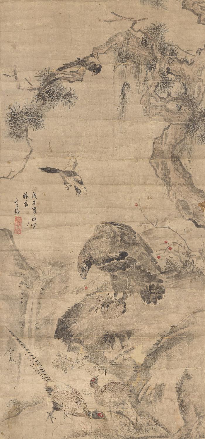 심사정(沈師正·1707~1796), ‘토끼를 잡은 매(豪鷲搏兎圖)’, 18세기, 종이에 채색, 115.1㎝× 53.6㎝, 국립중앙박물관 소장.