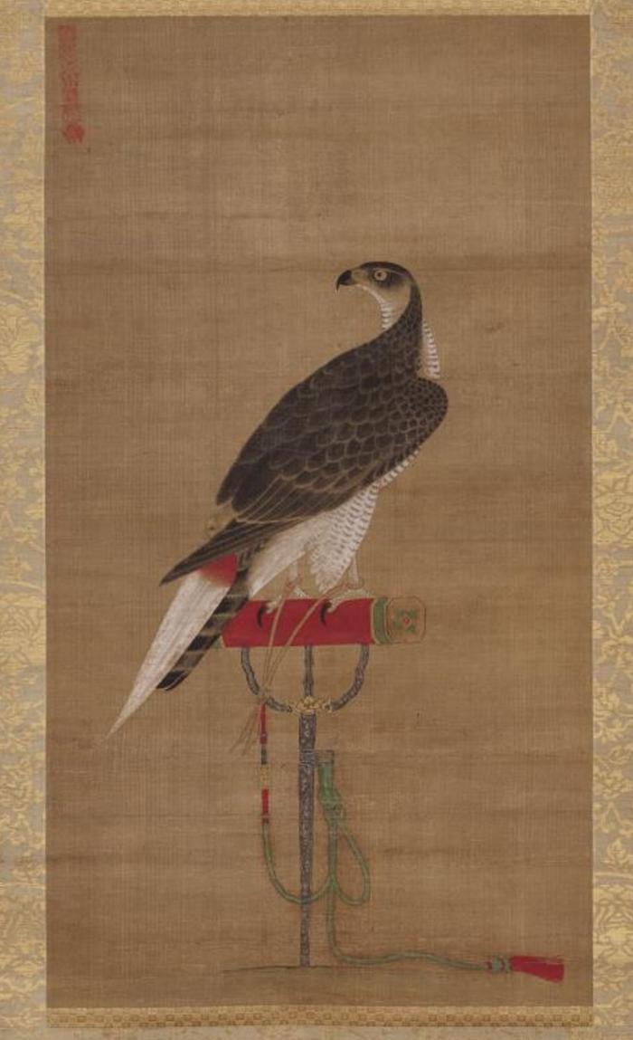 이암(李巖·1507~1566), ‘가응도(架鷹圖)’, 16세기, 98.1×54.2㎝(그림), 비단에 채색, 보스턴미술관 소장.