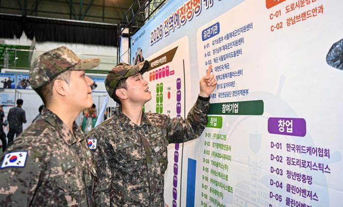 지난달 28일 해군2함대 건승관에서 열린 2026년 평택지역 전역 예정 장병 취·창업 박람회에서 장병들이 박람회장을 둘러보고 있다. 부대 제공