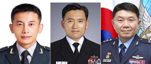 (왼쪽부터) 윤한일 육군중장, 조충호 해군중장, 박흥재 공군중장