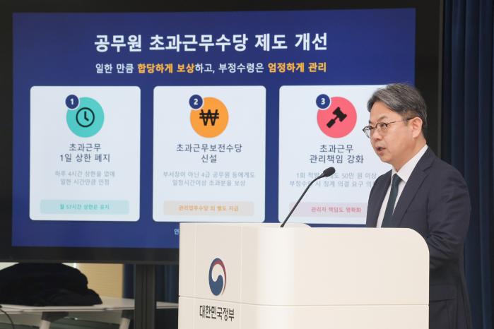 김성훈 인사혁신처 차장이 지난 21일 정부세종청사에서 공무원 수당 등에 관한 규정 개정안을 발표하고 있다. 연합뉴스