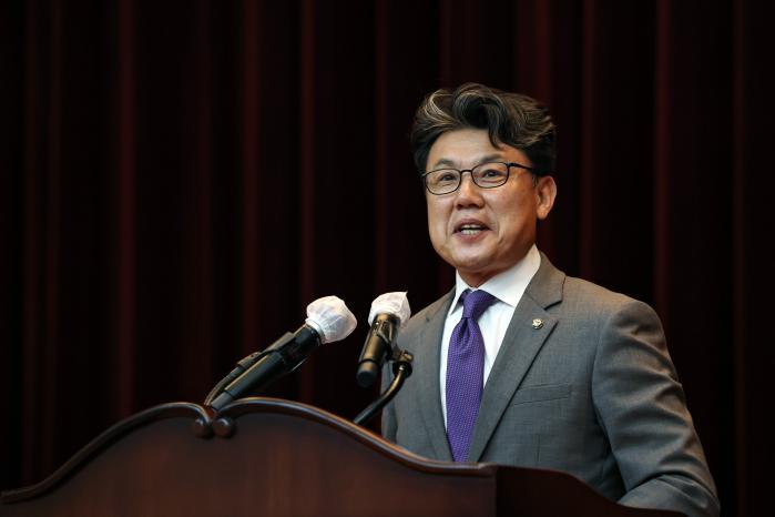 진성준 국회 국방위원장이 국방방첩본부 창설 행사에서 축사를 하고 있다. 한재호 기자