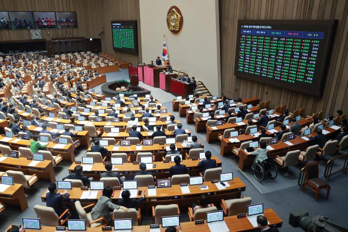 20일 국회에서 열린 8월 임시국회 제1차 본회의에서 패스트트랙(신속처리안건) 심사 기한을 현행 최장 330일에서 90일로 단축하는 국회법 개정안이 통과되고 있다. 연합뉴스